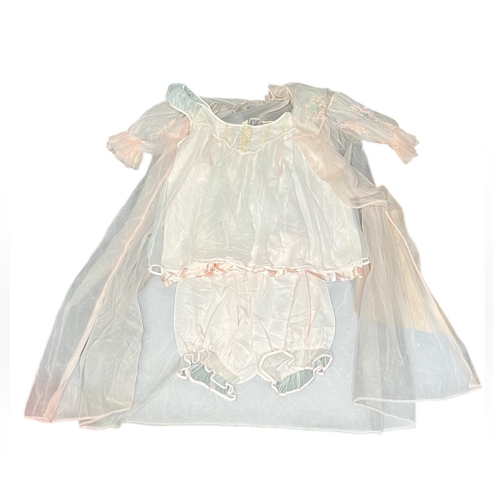 Vintage 50s Carillon Pink Lingerie Cape, Bloomers & Matching Top Set Size Large